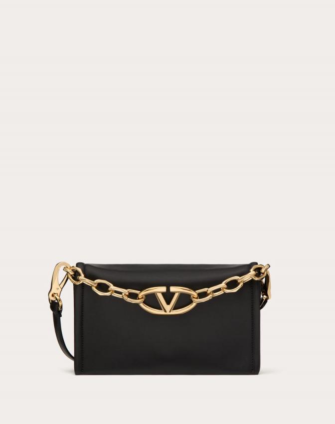 Valentino Clutches Woman VLOGO CHAIN CLUTCH BAG IN NAPPA LEATHER WITH CHAIN BLACK Marmialtoadige