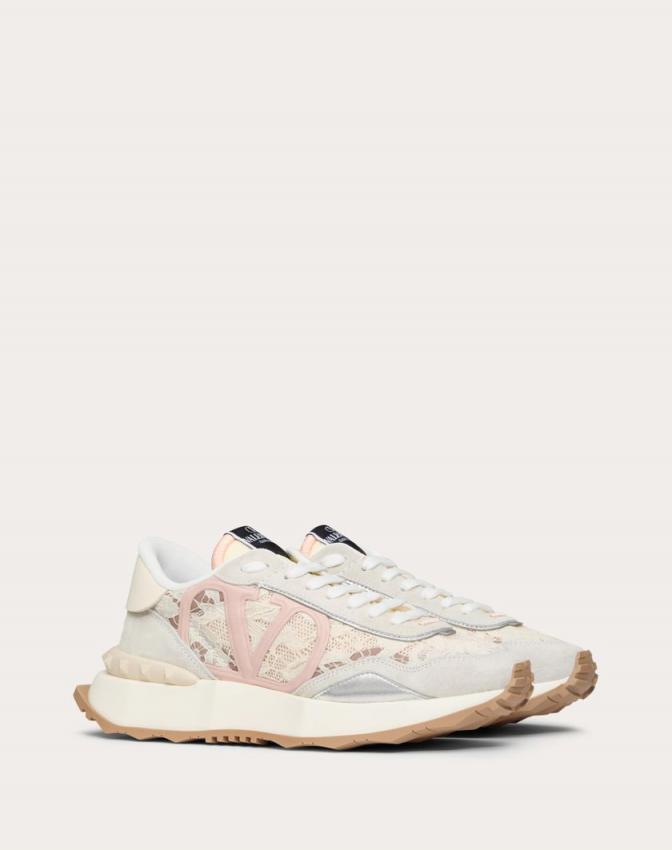 Valentino Trainers Woman LACE AND MESH LACERUNNER TRAINER IVORY SILVER Marmialtoadige